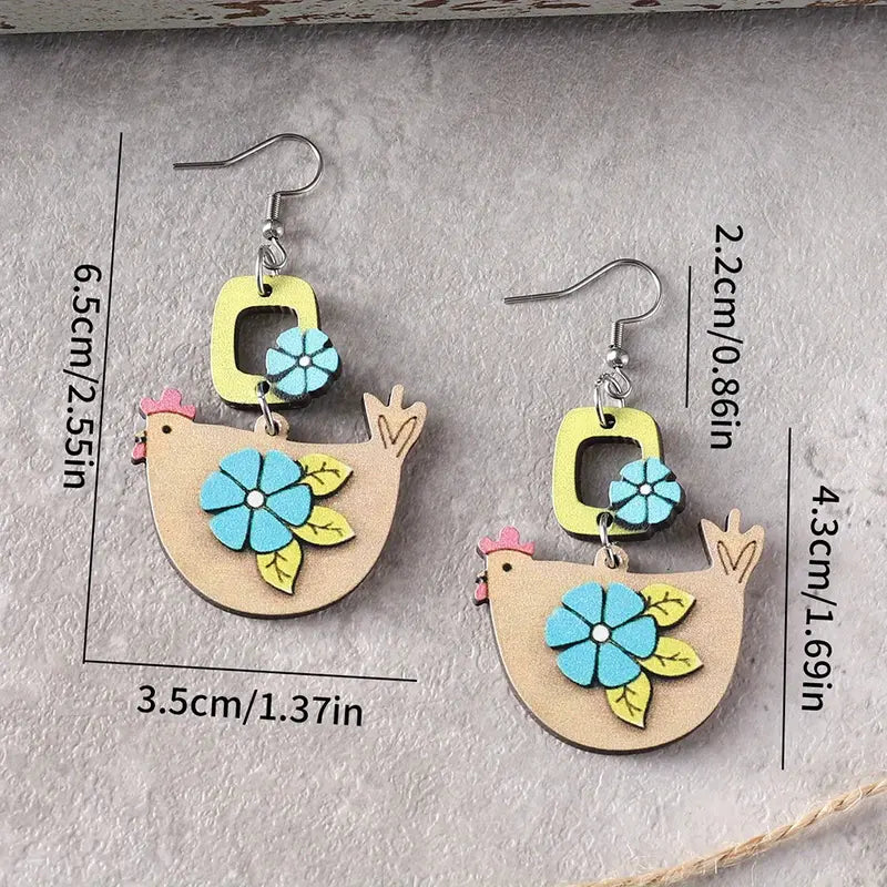 9pairs/set Earring jewelry, Vintage Retro Western Farm Cute Flower Boots Hen Chicken Charm Pendant Earrings, Women's Wooden Double-sided Earrings, Pastoral Earrings Jewelry Gift