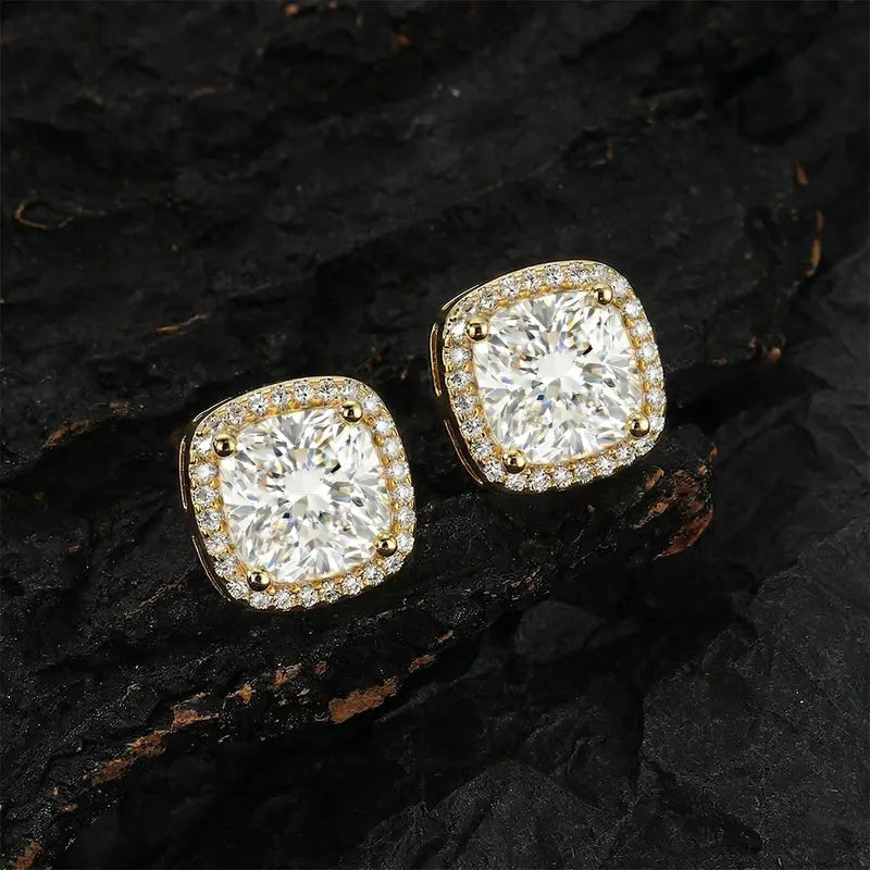 Square Halo Stud Earrings for Men Women Inlaid Magnetic Earrings Non-Piercing Clip On Stud Earring Mother's Day Gift Sparkling Ear Jewelry