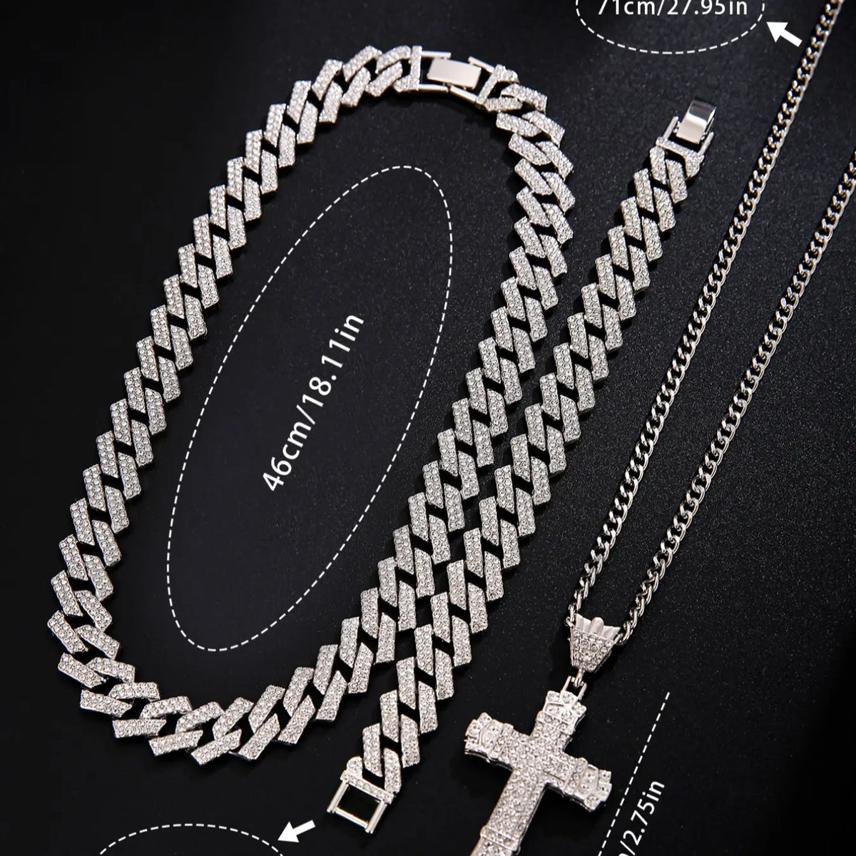 Men's Quartz Watch Set with Punk Cuban Chain Necklace & Bracelet, Men Jewelry, Multiple Colors, Perfect Gift for Daily Wear, Holidays, Back-To-School, Jewelry Sets