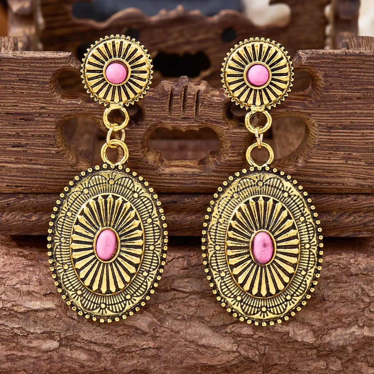 Vintage Western Inspired Stylish Jewelry Cowboy Style Totem Design Carved Geometric Shape Ethnic for Women, Good Earrings, High-Quality Versatile Bohemian Turquoise Jewelry