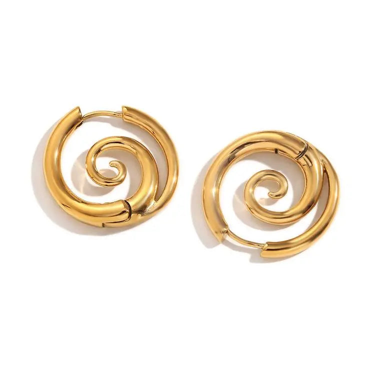 Oufer 2PCS Pair Faux Stretched Spiral Clicker Earrings 316L Stainless Steel Gold & Silver Color Fashion Jewelry Accessories