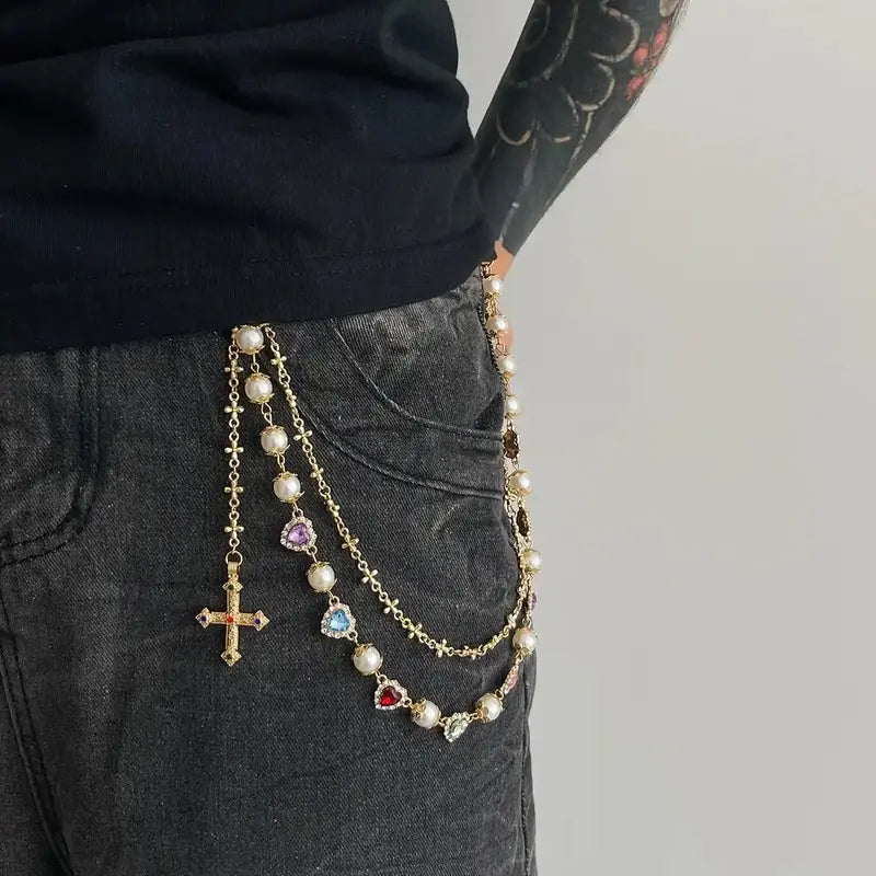 Men's Elegant Alloy Artificial Crystal Pendant Waist Chain - Casual Male Body Chain, Punk Keychain for Hip Hop Jeans, Daily Fashion Costume Jewelry for Valentine's Day, Easter Gifts