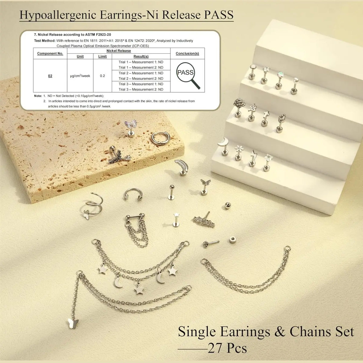 27 Pcs Helix Piercing Earrings Hypoallergenic Surgical Steel Earrings for Women Men Small Cz Flat Back Earrings, Earrings With Flat Backs, Cartilage Helix Hoop Tragus Flat Back Studs Set Earring