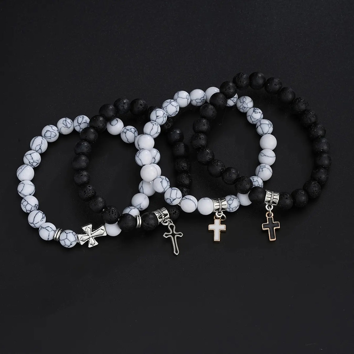 Men's Stainless Steel Fashion Jewelry Set, Casual Punk Cross Pendant Necklace Chain Bracelet Ring Set, Geometric Pattern, All Seasons Gift, Necklace and Bracelet Set