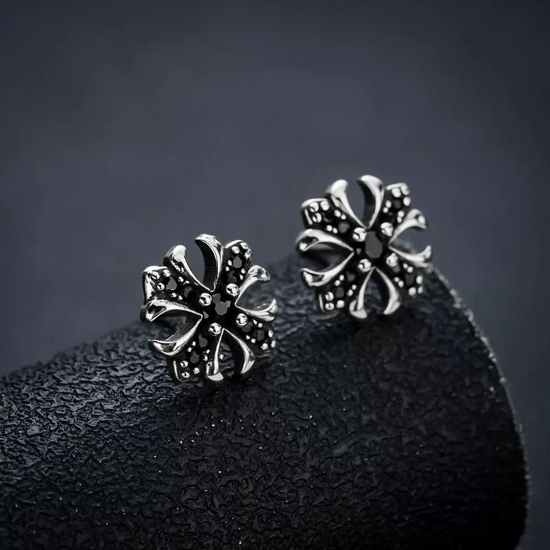 Unisex Gothic Studded Cross 1 Pair Earrings - Vintage Punk Alloy Rhinestone Emo Jewelry, Lightweight Dark Style Casual Shining Streetwear Studs, Women's Party & Daily Accessories