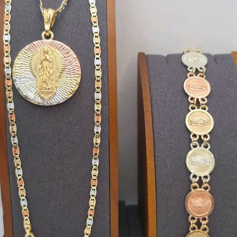 VIRGIN MARY beautiful set religious style necklace with bracelet three colors Gold-plated fancy the perfect gift