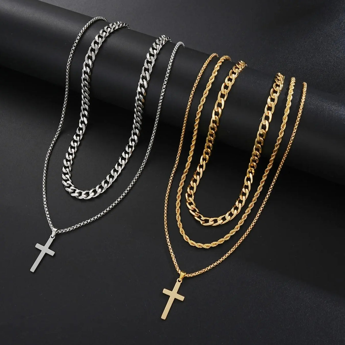 21-Piece Stainless Steel Jewelry Set, Fashionable Jewellery Gift Set, Trendy Jewelry Set, Men's Fashion Casual Punk Cross Pendant Necklace Bracelet Ring Set, Perfect Gift for Father's Day