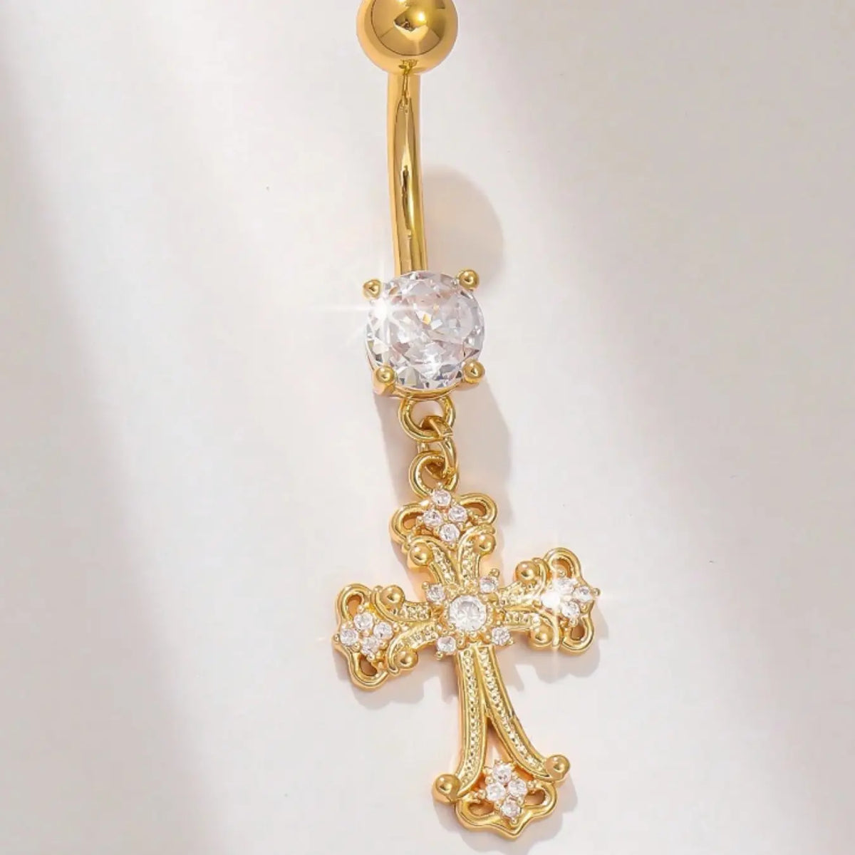 Elegant Cross Zircon Navel Ring, Body Piercing Jewelry, Unisex Daily Wear, Sexy Butterfly Pattern, Copper Material, All Seasons, Not Plated with Precious Metal, Body Jewellery
