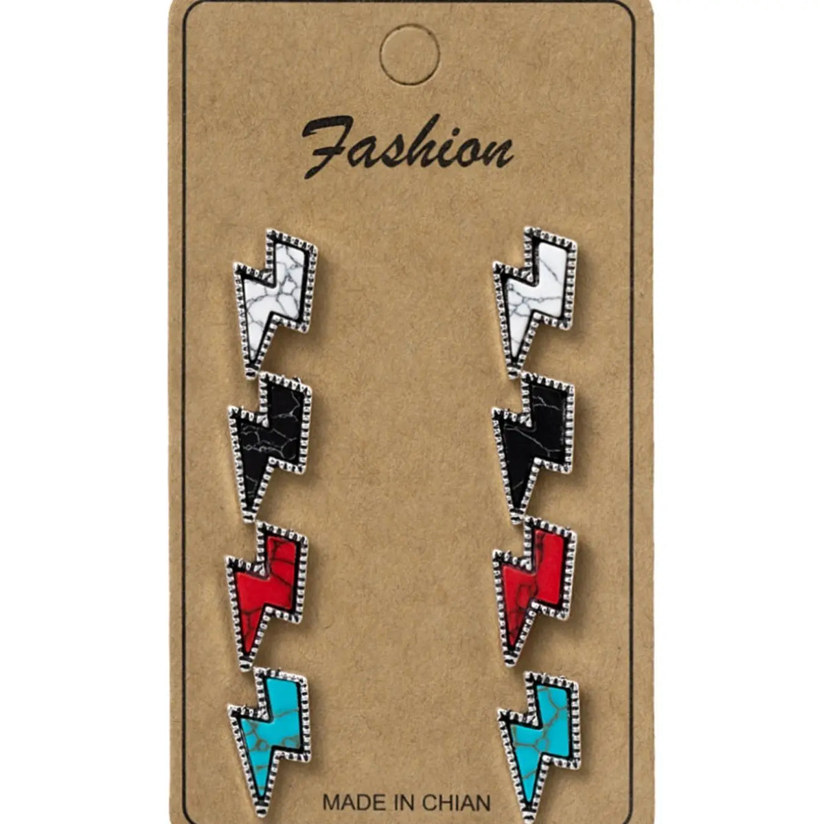 Boho Style Rhinestone Decor Lightning Shaped Stud Earrings, Bohemian Earrings, Fashionable Turquoise Texture Earrings for Women & Men, Trendy Exquisite Jewelry for Birthday Gift