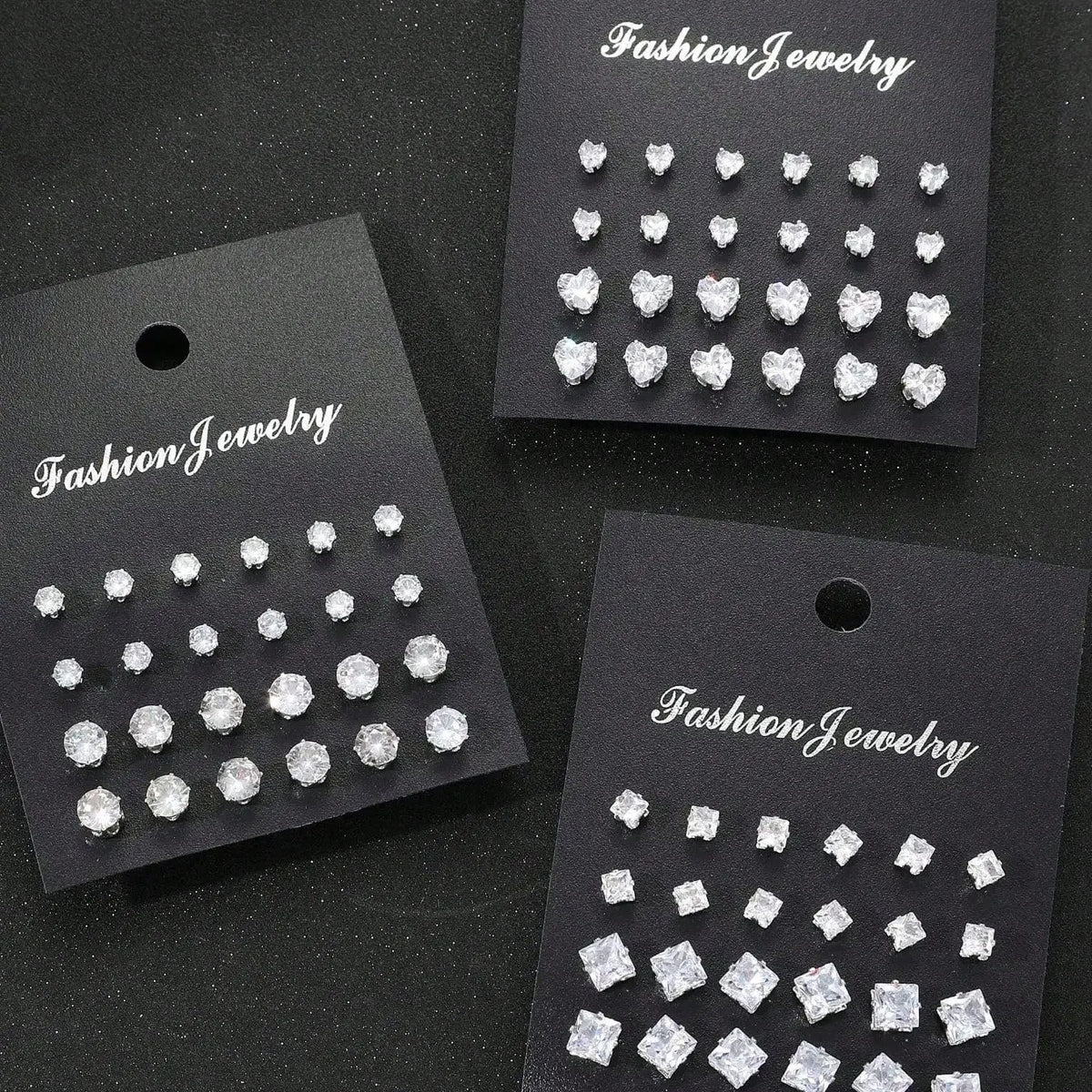 Zircon Heart and Square Stud Earring Set, Sparkling Zircon, Unisex Jewelry Gift for Men and Women, Ideal for Christmas, Halloween and Valentine's Day, Artificial Zircon Earrings, Earrings Studs, Stud Earring Pack