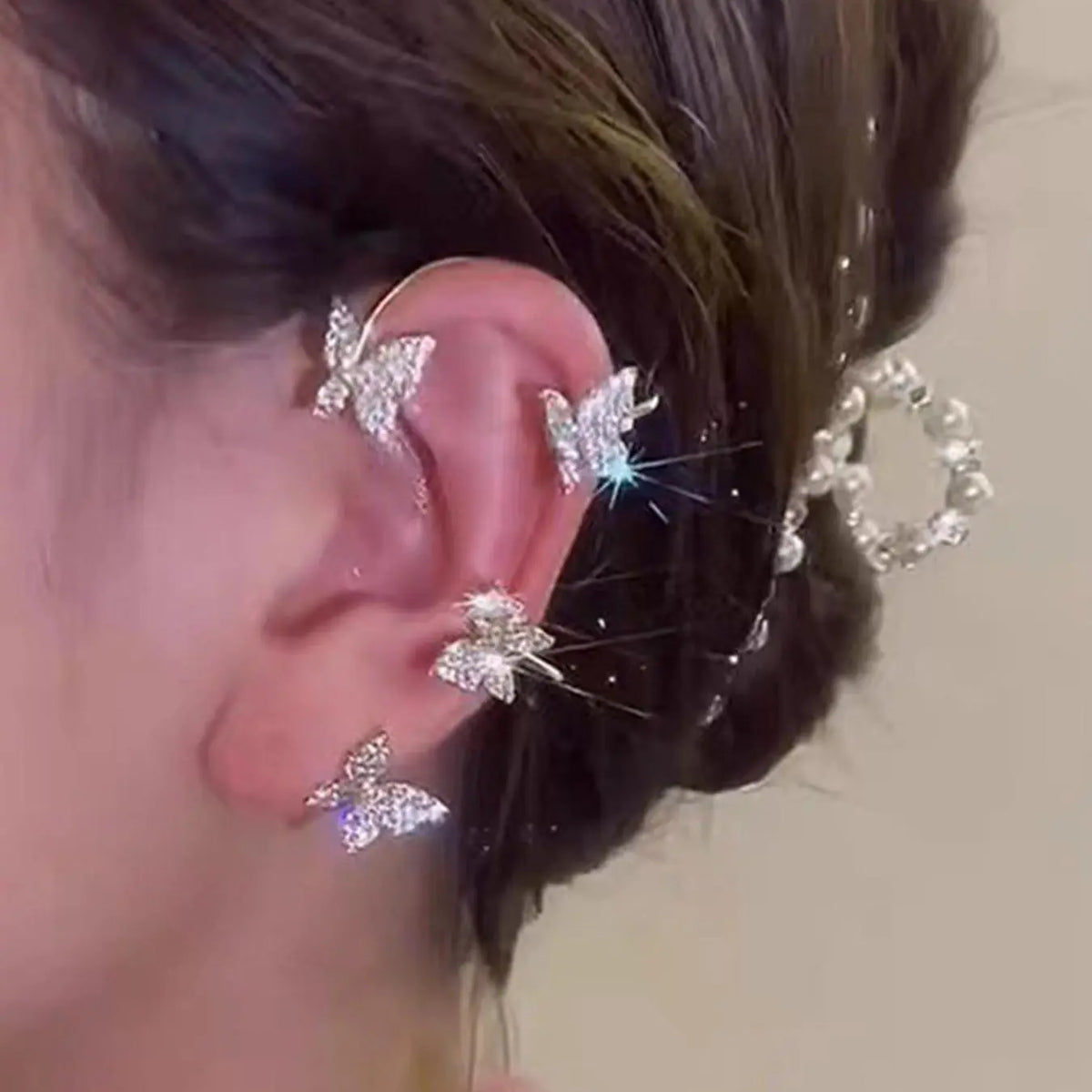 Rhinestones Butterfly Design Ear Wrap, Elegant Ear Jewelry for Women & Girls, Trendy All-match & Exquisite Jewelry for Birthday Gift, Ear Cuffs, Earring