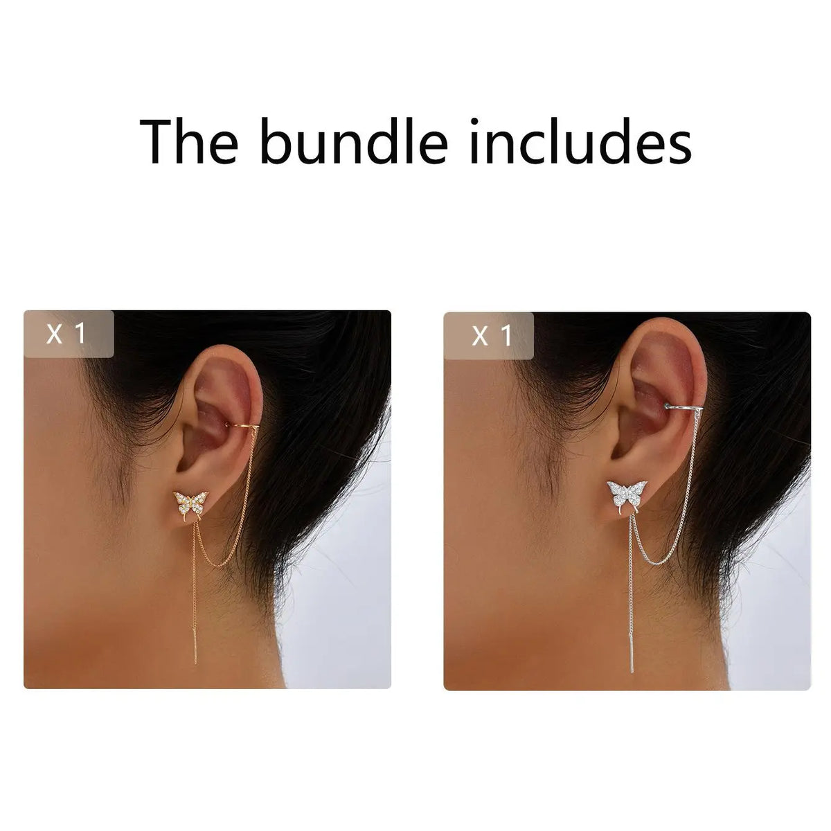 Women's Elegant Trendy Rhinestones Decorated Dangle Earrings with Butterfly Design, Exquisite Tassel Decorated Dangle Earrings for Party & Daily, Classic Fashion Accessories for Daily Wear