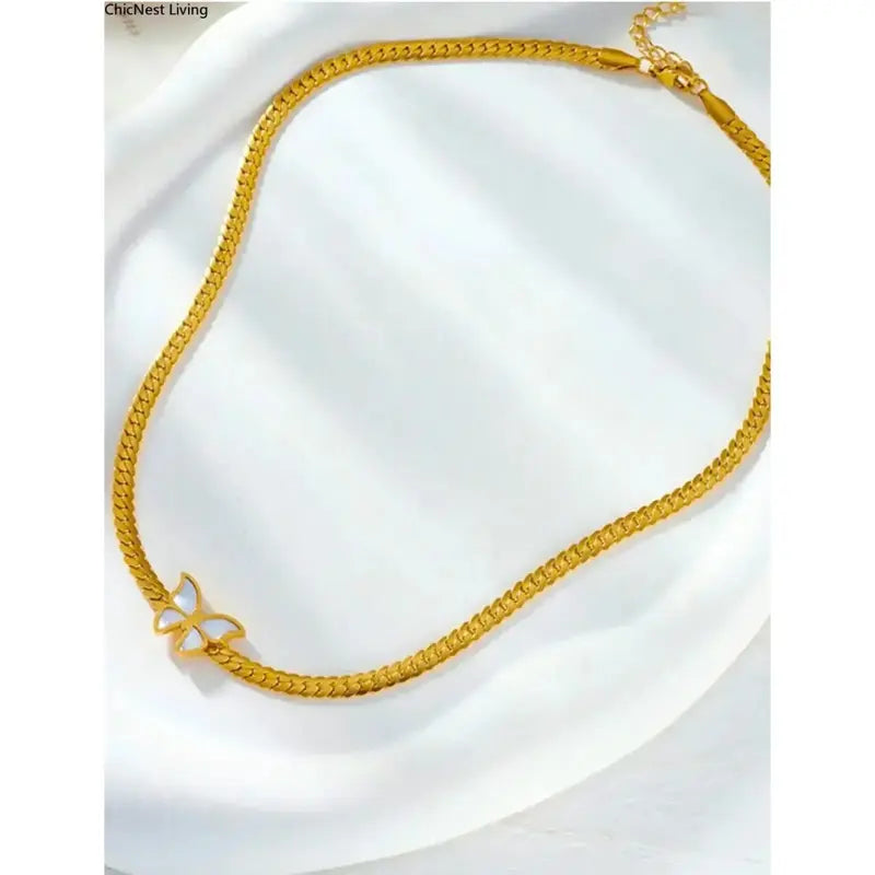 Women's Gold Stainless Steel Butterfly Motif 2-Piece Necklace and Bracelet Set - Golden Jewelry Set with Gold Chain, Durable Steel Sports Wristband, Gift-Ready Gifting Option for DIY Bag Accents
