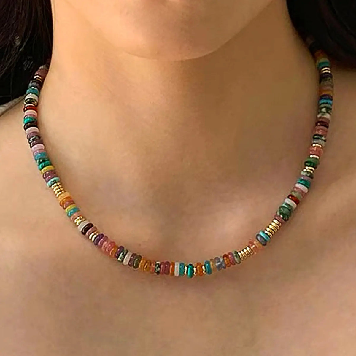 Fashion Colorful Natural Stone Necklace & Bracelet Set, Dopamine Beads Choker & Bracelet, Perfect Gift for Women, Fashionable Matching Jewelry Set for Parties & Vacations, Ideal Gift