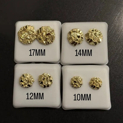 Gold nugget round earrings non tarnish