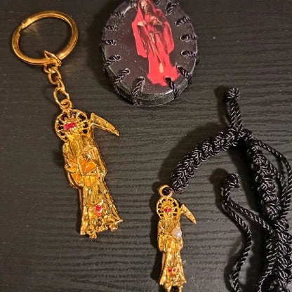 Unisex Santa Muerte 3-Piece Elegant Matching Jewelry Set - Adjustable Necklace + Bracelet, Keychain, Adults' Accessories, Date Gift for Her, Costume Fashion Accessory