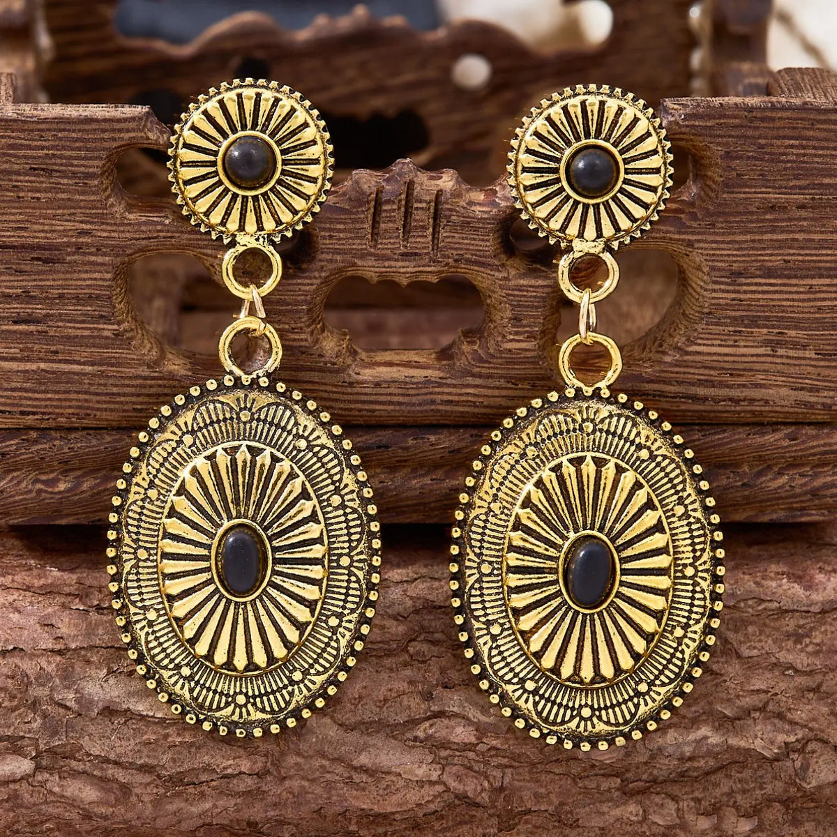 Vintage Western Inspired Stylish Jewelry Cowboy Style Totem Design Carved Geometric Shape Ethnic for Women, Good Earrings, High-Quality Versatile Bohemian Turquoise Jewelry