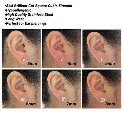 A Set of 12/6 Pairs Cubic Zirconia Stud Earrings,Hypoallergenic Silver Plated Piercing Pack,Clear Square & Round Princess Cut Diamond Simulator for Sensitive Ears,Halloween Christmas Party Fathersdaygift,Hand Tools Kits