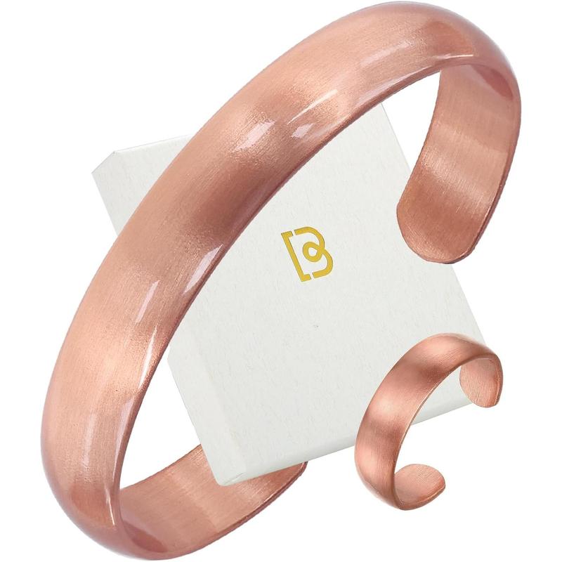 Pure Copper Bracelet & Ring for Women Men, 99.99% Solid  Copper Cuff Bangle, Adjustable   with  Box