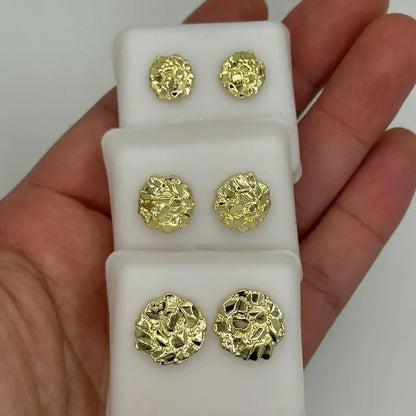 Gold nugget round earrings non tarnish