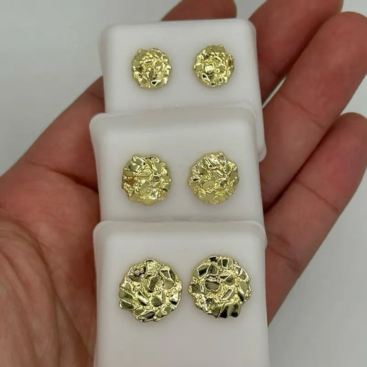 Gold nugget round earrings non tarnish