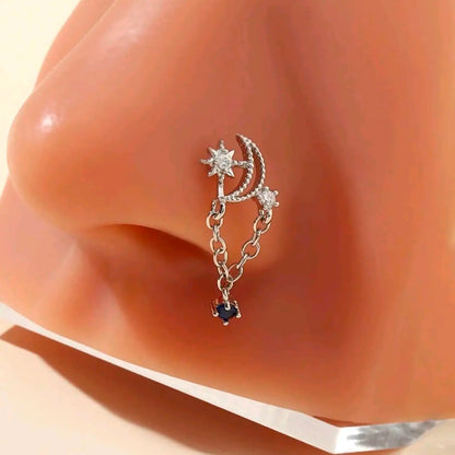 Women's Sexy Stainless Steel Chain Ring, Star Moon Design, All Season Jewelry, Perfect for Daily Wear, Fashion Accessory, Body Jewellery, Septum Pierced Ring, Nose Ring, Septum Piercing