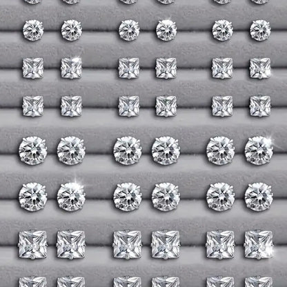Zircon Heart and Square Stud Earring Set, Sparkling Zircon, Unisex Jewelry Gift for Men and Women, Ideal for Christmas, Halloween and Valentine's Day, Artificial Zircon Earrings, Earrings Studs, Stud Earring Pack