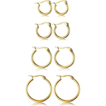 CASSIECA 4Pair Stainless Steel Earring Stack Set Hypoallergenic Gold Plated, Silver, Lightweight Classic Hoop Earrings, 10MM 20MM Huggie Hoops Fashion Jewelry Accessories for Summer Sohochic