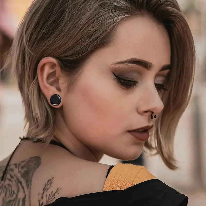 Stainless Steel Ear Stretching Kit (12-26Pcs) - 1-7mm/7.5-12mm Plugs with O-Rings, Jojoba Oil Aftercare, Gauge Tunnels for Stretched Ears Style, Body Piercing Jewelry for Adults, Ear Gauge Tunnels