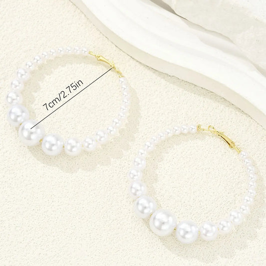 Large Faux Pearl Earrings, French Fashion High-End Style, Stylish Jewelry, Vintage Exaggerated Ear Cuffs, Christmas Valentine's Day Birthday Gift, High Quality Earrings Earcuff