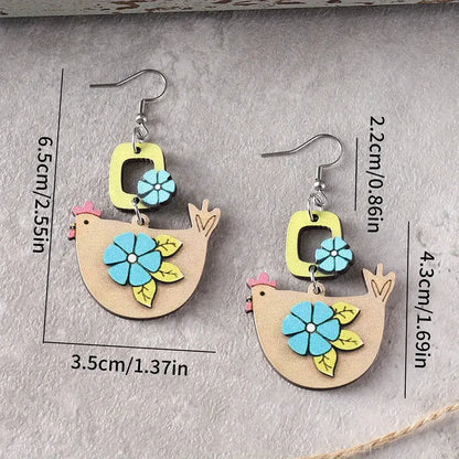 9pairs/set Earring jewelry, Vintage Retro Western Farm Cute Flower Boots Hen Chicken Charm Pendant Earrings, Women's Wooden Double-sided Earrings, Pastoral Earrings Jewelry Gift