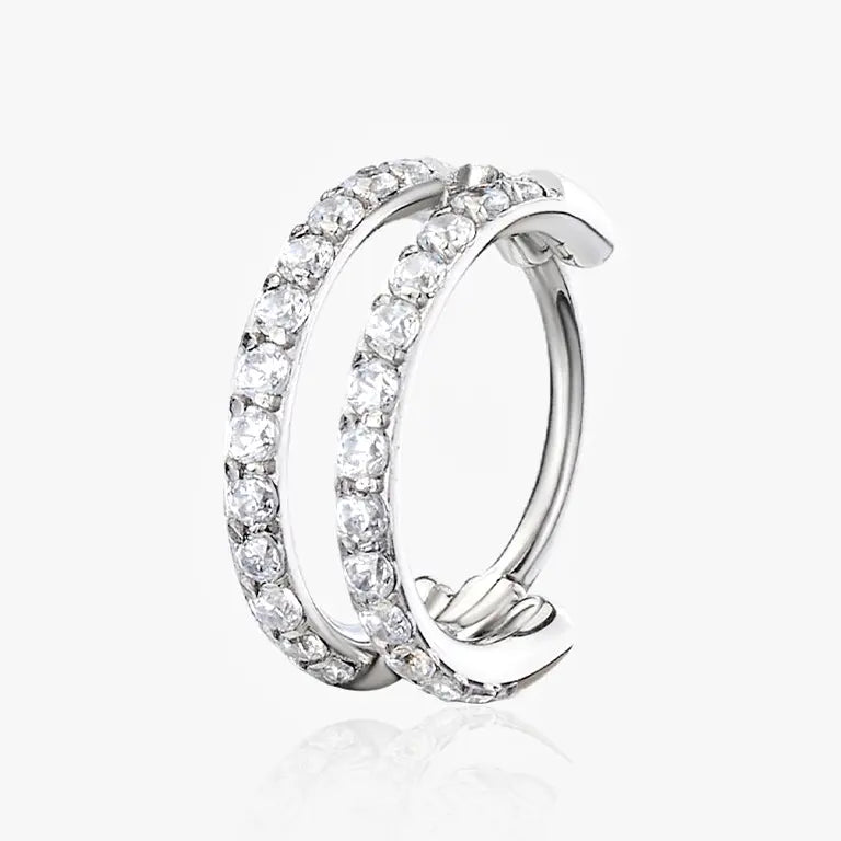 OUFER 20G Hinged Segment Nose Ring, 316L Stainless Steel CZ Double Hoop Nose Piercing for Daily Wear, Non Tarnish Noserings for Women