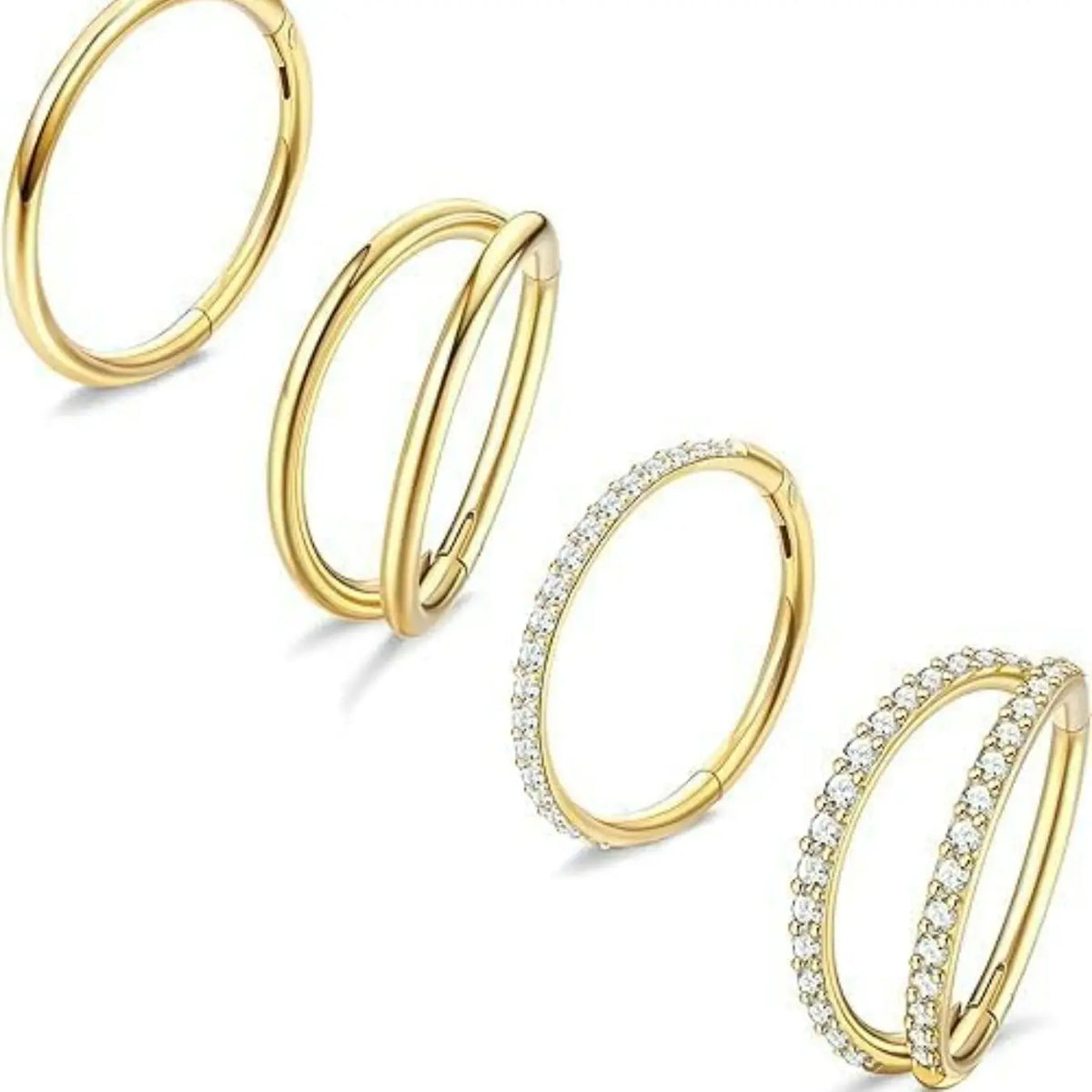 4PCS 18G Nose Rings Hoops Nose Jewelry, Surgical Steel Earrings Tragus Septum Piercing CZ Clicker Ring, Hinged Segment Conch Lip Cartilage Double Hoops 8mm 10mm for Women Men