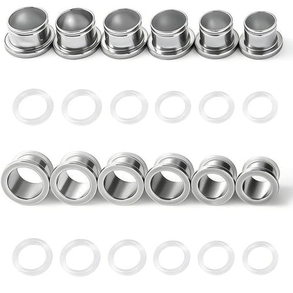 Stainless Steel Ear Stretching Kit (12-26Pcs) - 1-7mm/7.5-12mm Plugs with O-Rings, Jojoba Oil Aftercare, Gauge Tunnels for Stretched Ears Style, Body Piercing Jewelry for Adults, Ear Gauge Tunnels