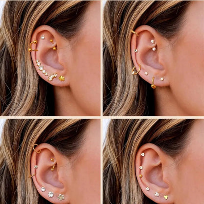 27pcs 16g Stainless Steel Cartilage Stud Earrings for Women Men, Body Piercing Jewelry, Helix Tragus Forward Conch Piercing Jewelry, Piercings Jewelry
