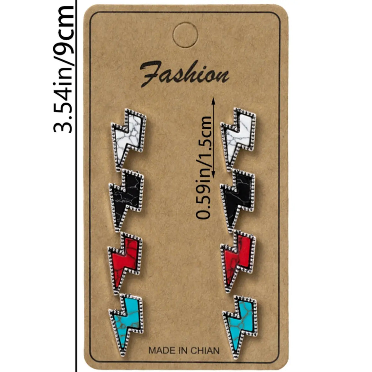 Boho Style Rhinestone Decor Lightning Shaped Stud Earrings, Bohemian Earrings, Fashionable Turquoise Texture  Earrings for Women & Men, Trendy Exquisite Jewelry for Birthday Gift