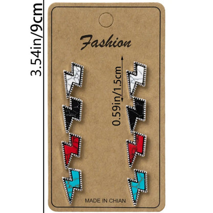 Boho Style Rhinestone Decor Lightning Shaped Stud Earrings, Bohemian Earrings, Fashionable Turquoise Texture  Earrings for Women & Men, Trendy Exquisite Jewelry for Birthday Gift