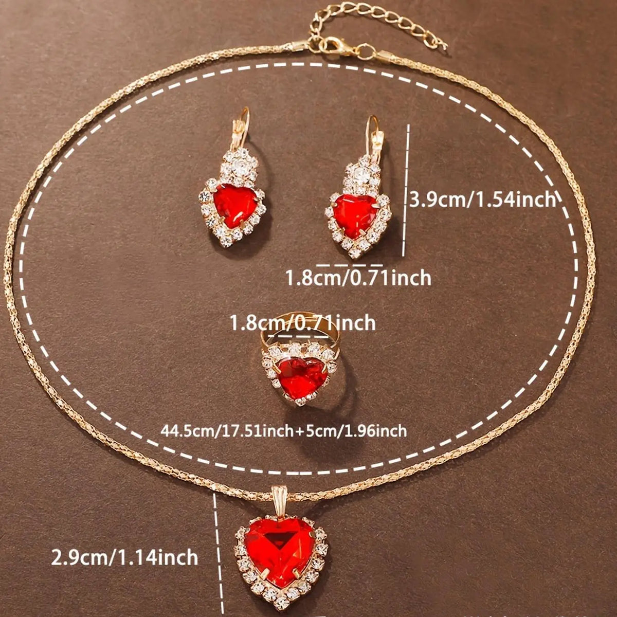 Women's Elegant Fashion Watch & Matching Jewelry Set, Including Round Dial Analog Quartz Watch & Heart Shaped Pendant Necklace & Earrings & Ring, Glamour Set