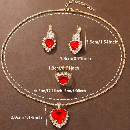 Women's Elegant Fashion Watch & Matching Jewelry Set, Including Round Dial Analog Quartz Watch & Heart Shaped Pendant Necklace & Earrings & Ring, Glamour Set
