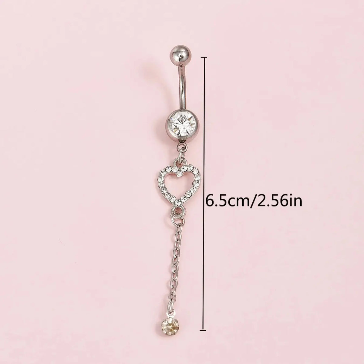 Stainless Steel Cubic Zirconia Heart Pattern Belly Ring, Unisex Punk Piercing Jewelry, Navel Piercing Jewelry, Fashion Body Accessories, Body Jewellery, Heart Design Chain, Perfect Gift for Any Occasion, Belly Button Rings