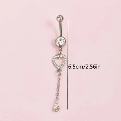 Stainless Steel Cubic Zirconia Heart Pattern Belly Ring, Unisex Punk Piercing Jewelry, Navel Piercing Jewelry, Fashion Body Accessories, Body Jewellery, Heart Design Chain, Perfect Gift for Any Occasion, Belly Button Rings