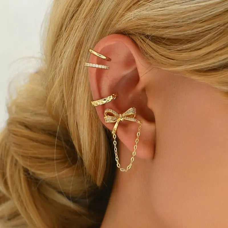 Women's 3-Piece Hypoallergenic Gold Plating Chain Dangle Earrings Set - Non-Tarnish Gold Sparkling Stone Earrings for Ear Stacking, Bling Effect, Daily Elegance, Bridal & Party Wear, Accessories Adults Female