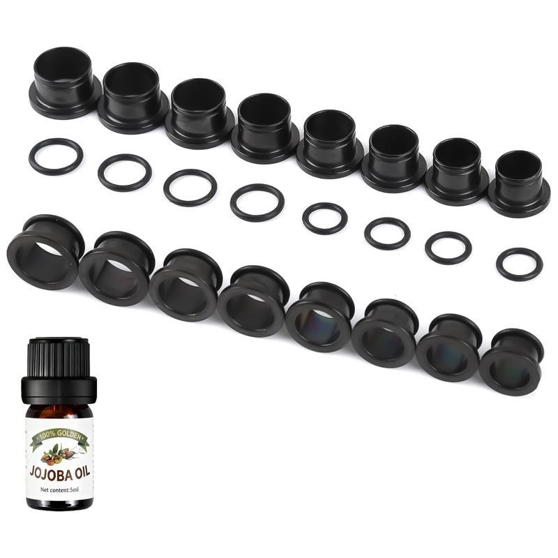 Stainless Steel Ear Stretching Kit (12-26Pcs) - 1-7mm/7.5-12mm Plugs with O-Rings, Jojoba Oil Aftercare, Gauge Tunnels for Stretched Ears Style, Body Piercing Jewelry for Adults, Ear Gauge Tunnels