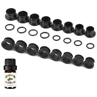 Stainless Steel Ear Stretching Kit (12-26Pcs) - 1-7mm/7.5-12mm Plugs with O-Rings, Jojoba Oil Aftercare, Gauge Tunnels for Stretched Ears Style, Body Piercing Jewelry for Adults, Ear Gauge Tunnels