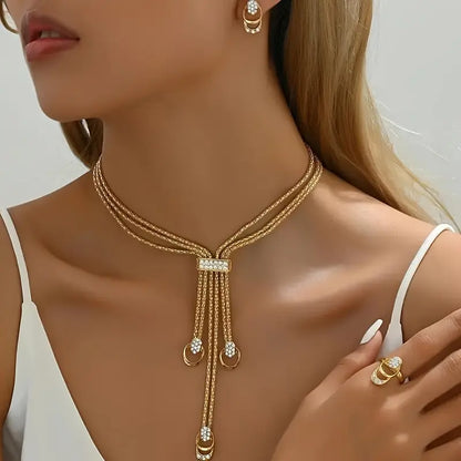 Female Boho Fashionable Matching Jewellery Gift Set (4-Piece: Necklace, Earrings, Bracelet, Ring) - Bridal Jewelry Set for Wedding, Gifts for Mom