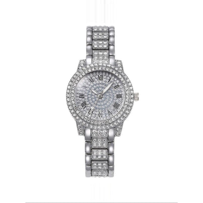 Women's Elegant Fashion Watch & Jewelry Set, Fashion Round Dial Wristwatch & Rhinestone Decorated Ring & Pendant Necklace & Bracelet & Ring, Exquisite Watch Set for Women