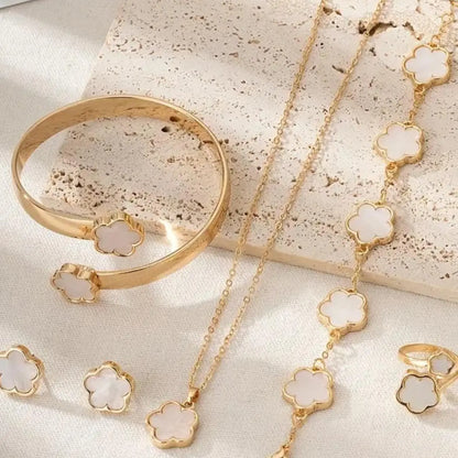 Flower Design Floral Motif Jewelry Set, Accessory Set, Fashionable Jewelry Set, Fashion Necklace & Bracelet & Bangle & Ring & Stud Earrings for Party, Daily Decor, Trendy All-match & Exquisite Jewelry for Birthday Gift