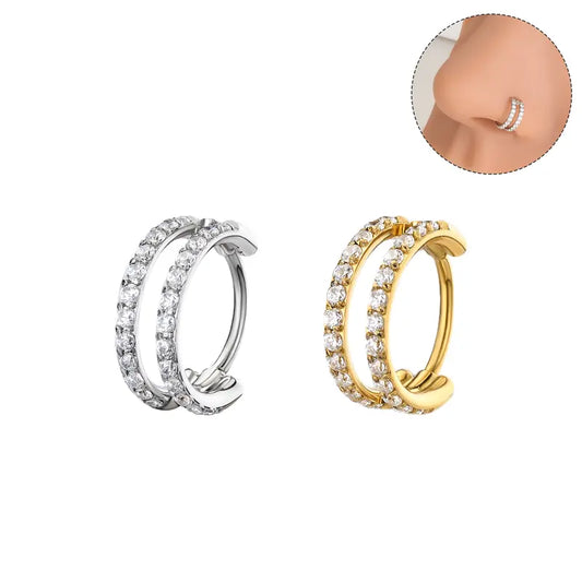 OUFER 20G Hinged Segment Nose Ring, 316L Stainless Steel CZ Double Hoop Nose Piercing for Daily Wear, Non Tarnish Noserings for Women