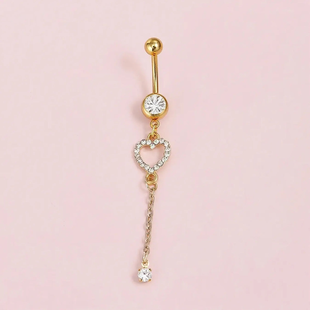 Stainless Steel Cubic Zirconia Heart Pattern Belly Ring, Unisex Punk Piercing Jewelry, Navel Piercing Jewelry, Fashion Body Accessories, Body Jewellery, Heart Design Chain, Perfect Gift for Any Occasion, Belly Button Rings