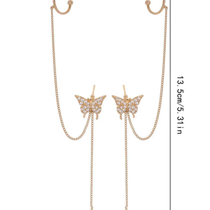 Women's Elegant Trendy Rhinestones Decorated Dangle Earrings with Butterfly Design, Exquisite Tassel Decorated Dangle Earrings for Party & Daily, Classic Fashion Accessories for Daily Wear